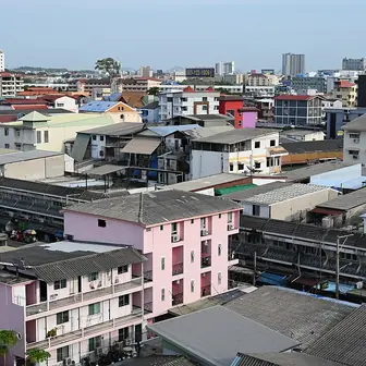 Densely packed low-rise buildings photographed from above