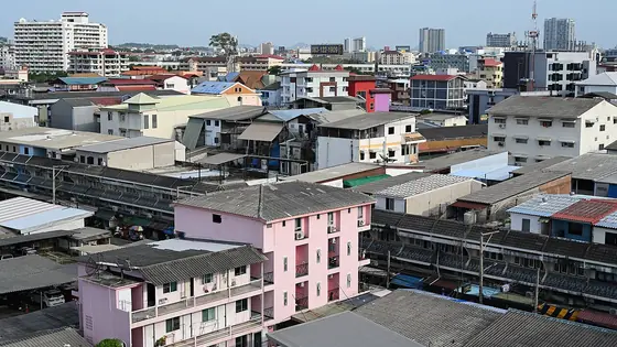 Densely packed low-rise buildings photographed from above