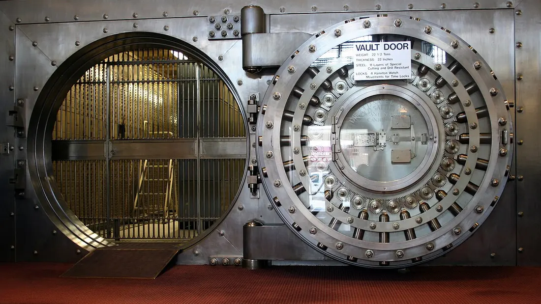 The open door of a walk-in bank vault